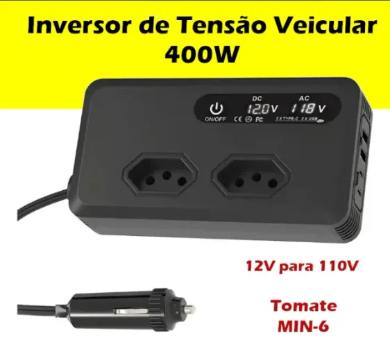 Inversor de Tensão Veicular 400W 12V para 110V Tomate MIN-6
