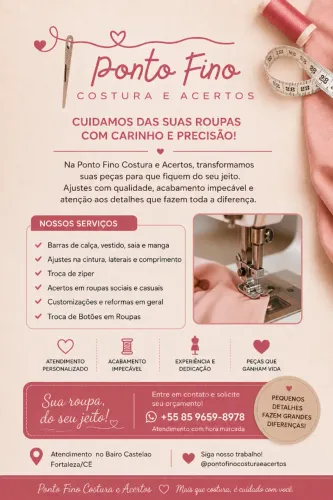Costureira no Castelão , Ajustes em Roupas, Barras, Zíper e Botões