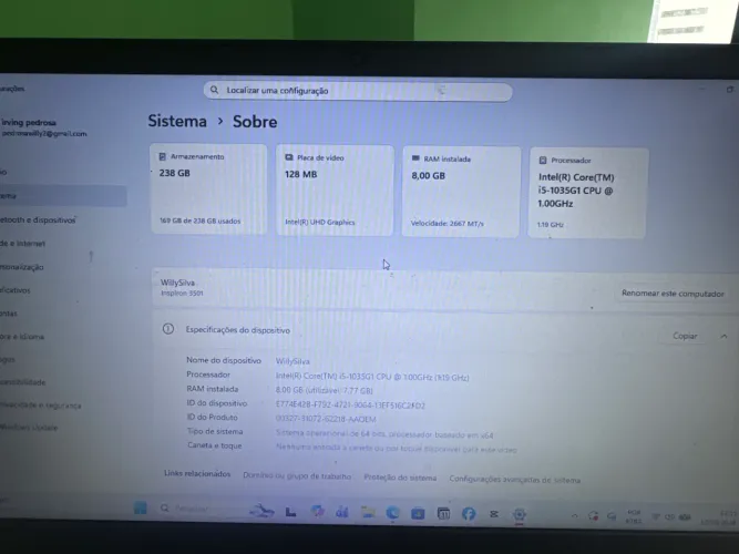 Notebook Dell Inspiron 3501 8GB / 256GB SSD Intel Core i5 1035G1, muito rapido!