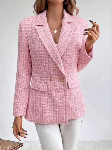 blazer feminino rosa elegante com botões dourado