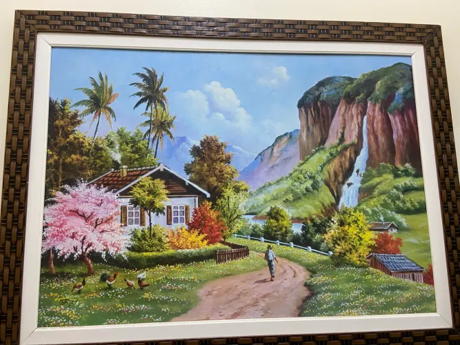 Quadro - Paisagem com casa e natureza