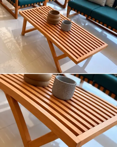 Mesa de Centro + 3 banquetas em madeira