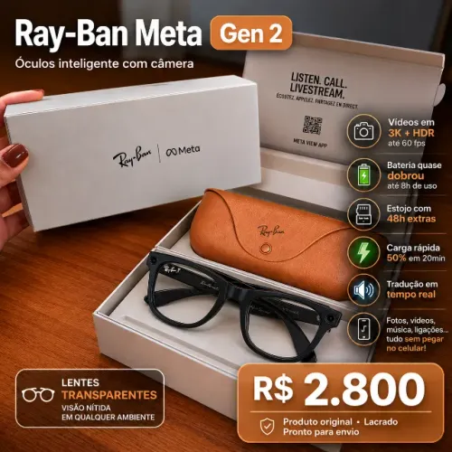 Rayban Meta 2 Geração Lente Transparente Óculos