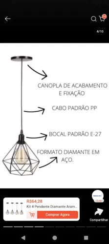 Pendente com lâmpada amarela