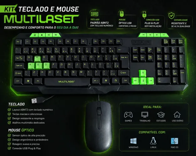 Kit teclado e Mouse com fio