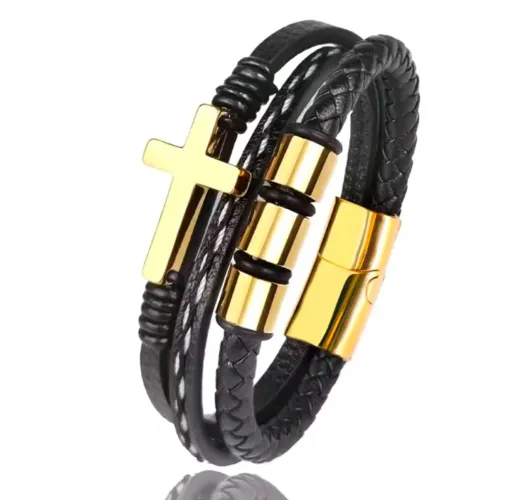 Pulseira de couro dourado