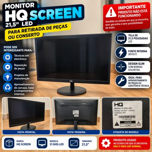 MONITOR HQ SCREEN 21,5" LED - PARA RETIRADA DE PEÇAS OU CONSERTO