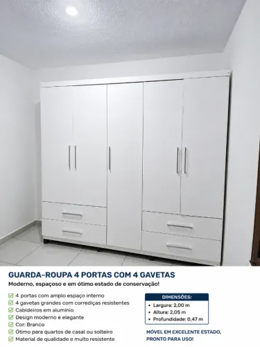 Guarda-Roupa Casal Branco 5 Portas e 4 Gavetas - Ótimo Estado