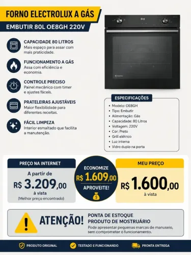 FORNO A GÁS ELETROLUX 80L