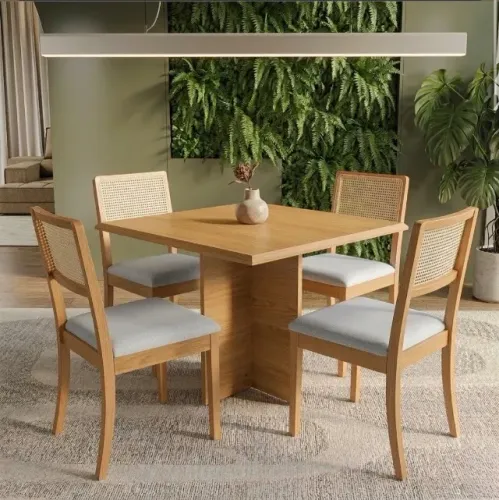 Conjunto de Jantar Siena 4 Lugares Imbuia Mel com Cadeiras em Linho Gelo