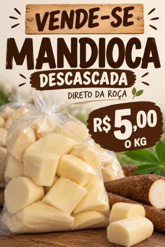 Mandioca descascada R$5,00 o kg 