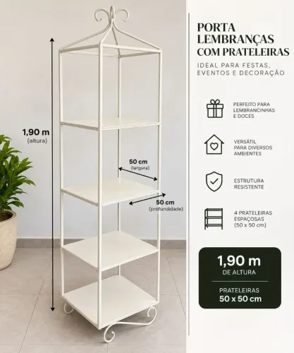 Porta Lembrancinhas de Ferro com 4 Prateleiras - Festas e Eventos