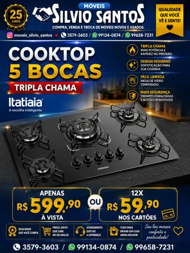 Fogão cooktop tripla chama combino entrega