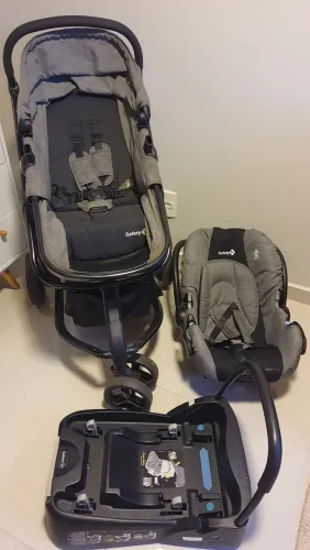 Carrinho de bebê com bebê conforto Safety 1st, Travel System Mobi Trio Cinza