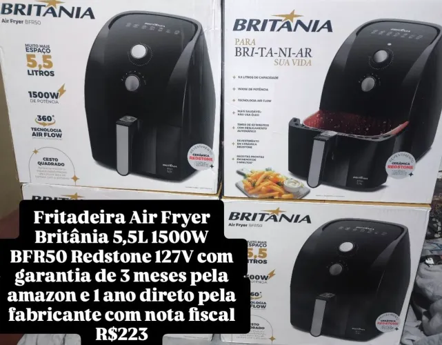 Fritadeira Air Fryer Britânia 5,5L 1500W BFR50 Redstone 127V