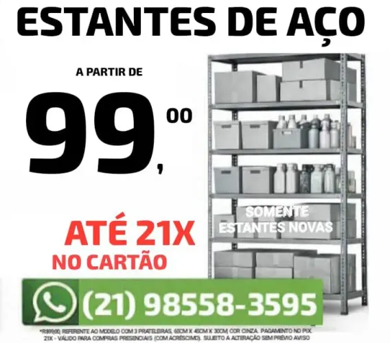 Estantes de Aço | A partir de 99,00 | Até 21X no cartão