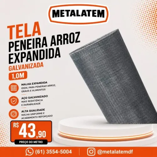 Tela Peneira Arroz Expandida Galvanizada 1,00m - Vendida por Metro