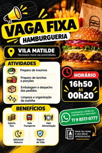 Auxiliar de Hamburgueria - Vila Matilde