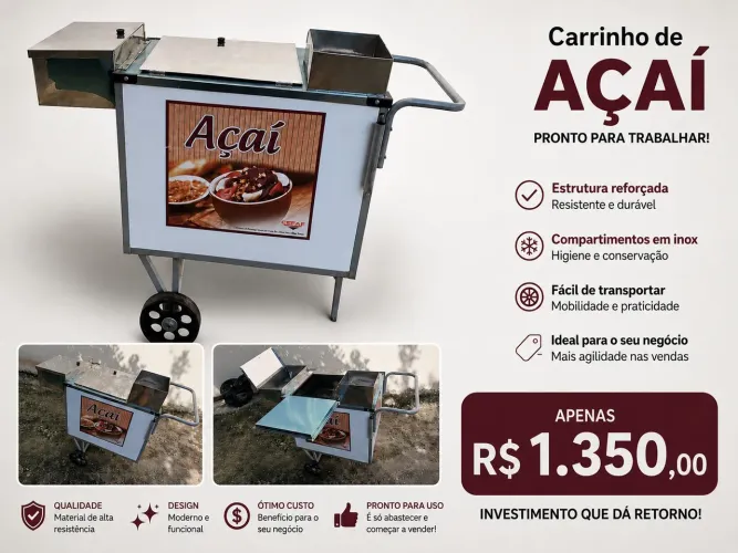? CARRINHO DE AÇAÍ COMPLETO - PRONTO PARA TRABALHAR ?