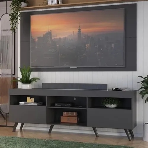 PROMOÇÃO Painel com Rack Pe Palito Preto NOVO Tv ate 65 Pol.