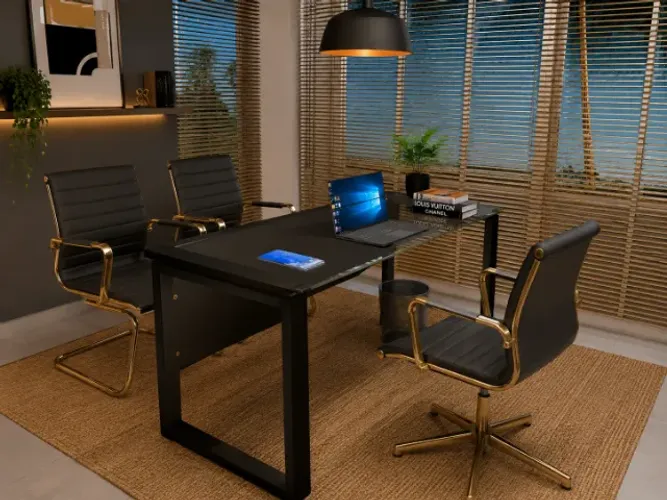 Mesa de Escritório Black Delluxe. Vidro Temperado: L105cm x P45cm x A74cm