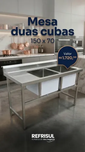 Mesa duas cubas usada 150x70 refrisul