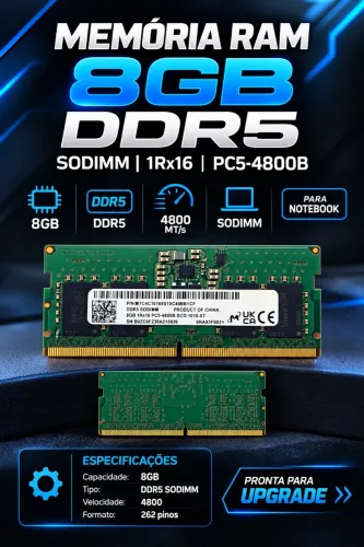 Memória RAM 8GB DDR5 4800 MT/s SODIMM para Notebook