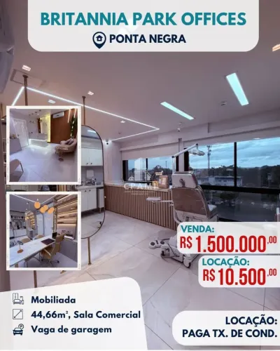 Sala Comercial | Britannia Park Offices | 44,66m², 100% Mobiliado, bairro Ponta Negra