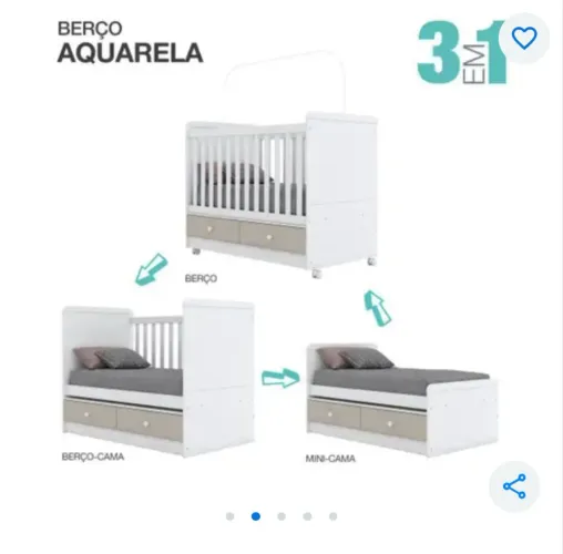 Berço 3 em 1 Vira Mini Cama + Colchão | Gaveteiros e Rodízios