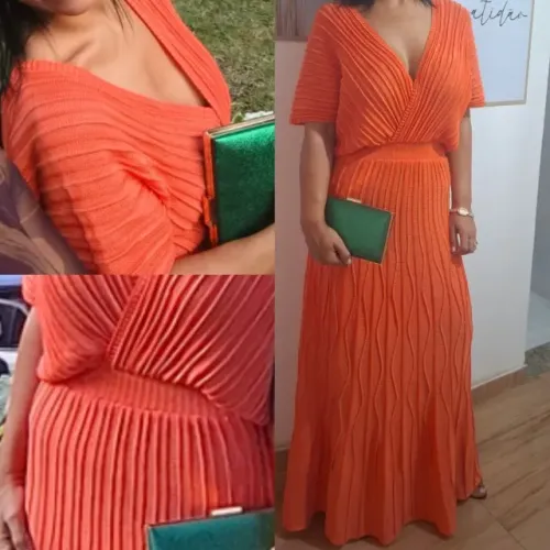 Vestido de Festa telha-coral-laranja