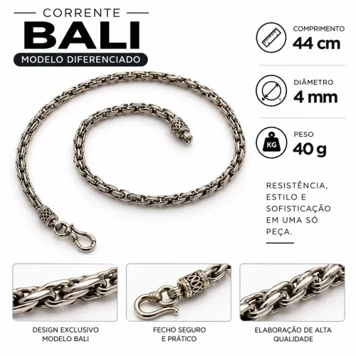 Corrente Bali Prata 925 44 cm x 4 mm - Mod. Diferenciado