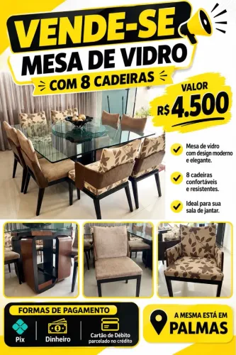Mesa de vidro 8 cadeiras