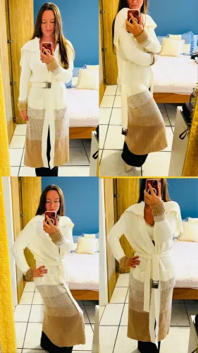 Sobretudo Tricô Andrea Bogosian Longo Off White Novo P