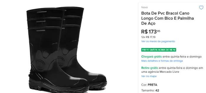 Bota de Segurança Bracol Cano longo e biqueira de aço
