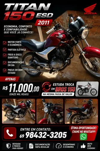 Titan 150 ESD 2011, troca em Bros no mesmo valor.