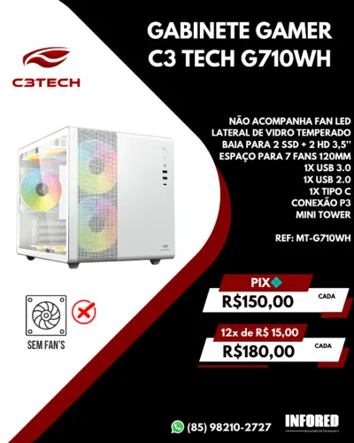 Gabinete Gamer C3Tech G710WH