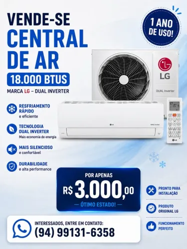 VENDE-SE AR CONDICIONAL LG 18MIL BTU
