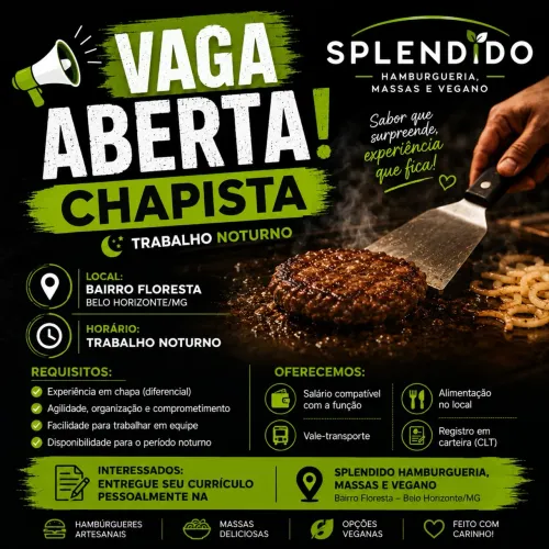 Vagas para Chapista Hambúrgueria