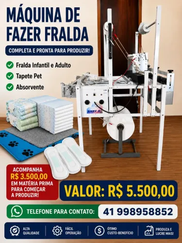 Máquina de fazer fraldas infantil e adultos descartáveis, tapete pet, abersorvente