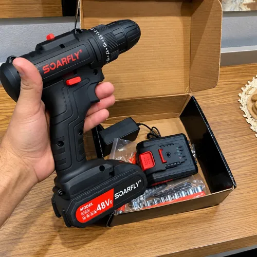 Parafusadeira e Furadeira Sem Fio Soarfly 48V Kit Completo Bateria Extra Acessórios