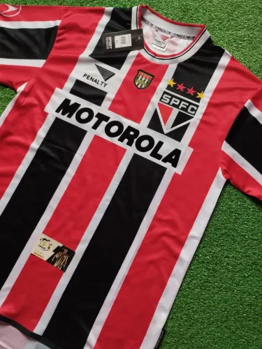 Camisa Retrô São Paulo FC Motorola 2000 Listrada - Away Camurça Campeão Paulista