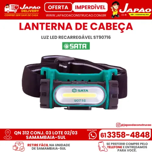 Lanterna de Cabeça Luz Led Recarregável Sata ST90716 Qualidade Máxima