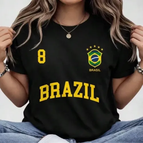 Blusa Feminina Brasil Hexa T-Shirt Manga Curta em Algodão