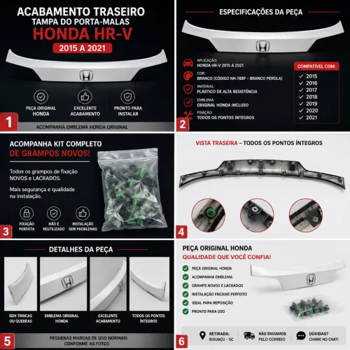 Acabamento Moldura Tampa Traseira Porta-Malas Honda HR-V 2015 a 2021 Original