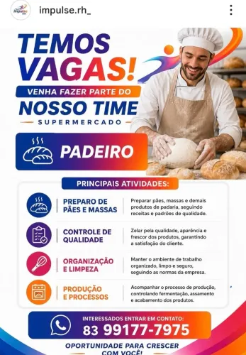 TEMOS VAGA PARA PADEIRO