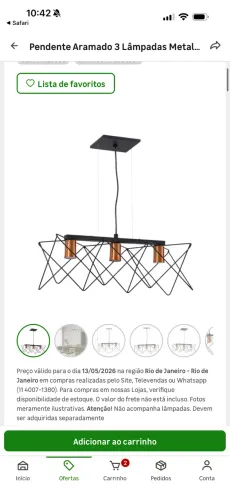 Pendente  Aramado 3 lâmpadas metal 