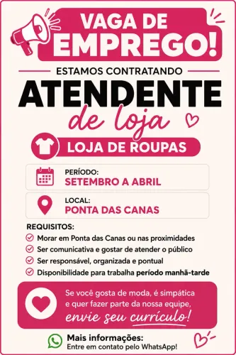 Vaga para atendente Loja