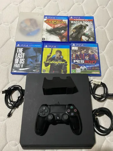 Ps4 slim 1TB 1 controle + 6 jogos + carregador duplo Dock