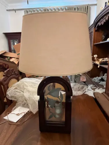 Abajur Madeira com Cúpula com desenho em flor espelhado - Exclusivo - Nobreluz - Vintage