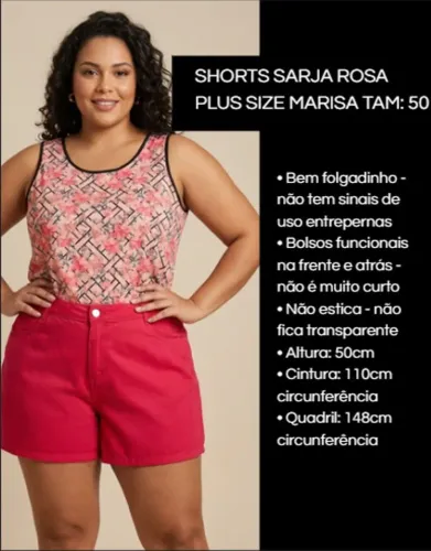 Short feminino rosa plus size tam 50 sarja cintura alta verão confortável
